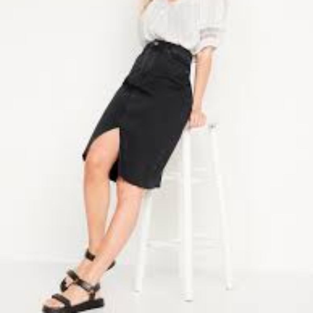 NWT High Waist Split Front Denim Midi Skirt
